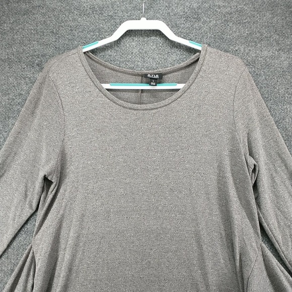 a.n.a Women's Front Tie A-Line Dress Gray Large 3/4 Sleeve Heather Crew Neck - Picture 8 of 14